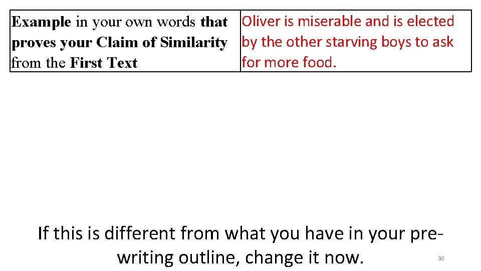 Example in your own words that Oliver is miserable and is elected proves your