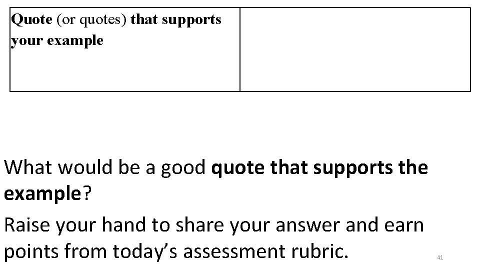 Quote (or quotes) that supports your example What would be a good quote that