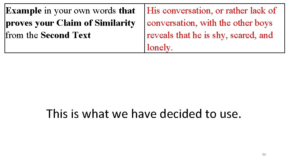 Example in your own words that proves your Claim of Similarity from the Second