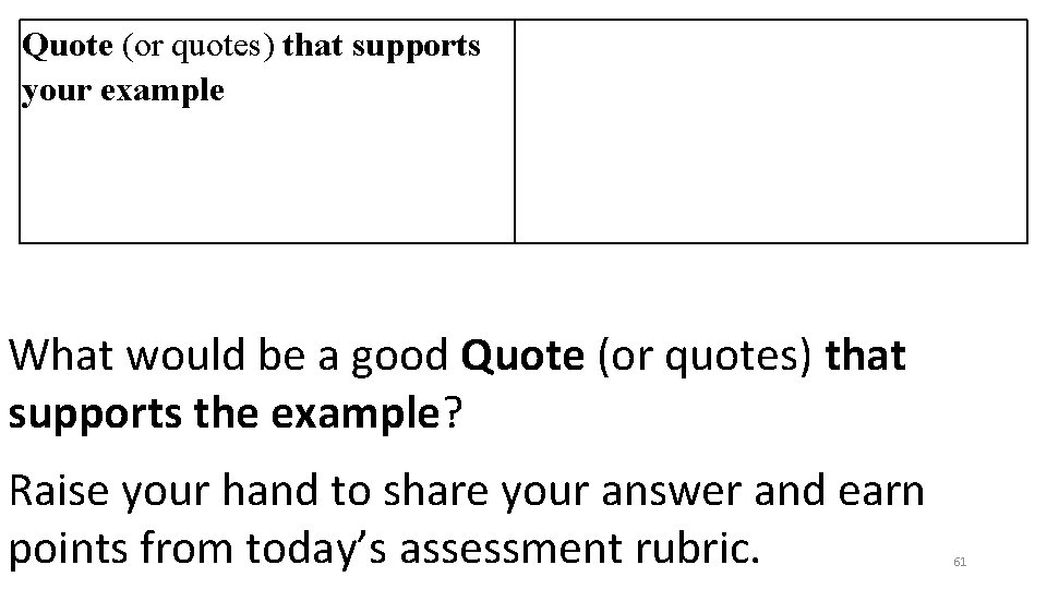 Quote (or quotes) that supports your example What would be a good Quote (or
