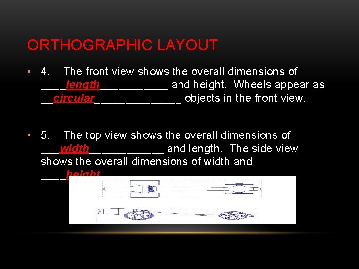 ORTHOGRAPHIC LAYOUT • 4. The front view shows the overall dimensions of ____length______ and