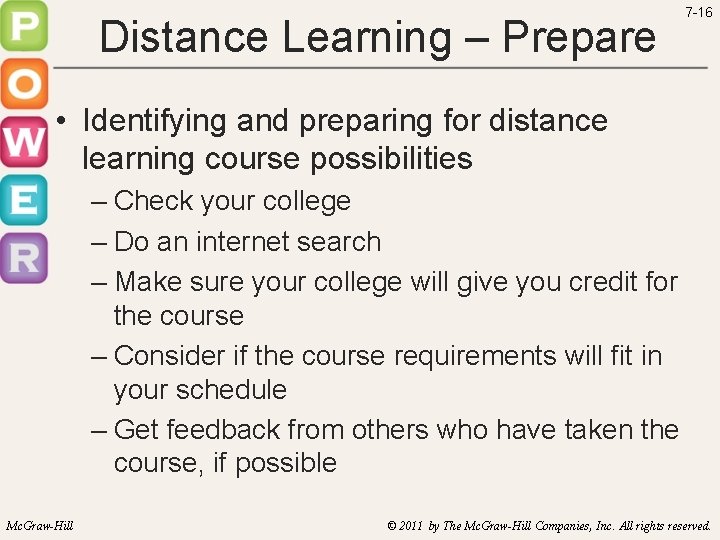 Distance Learning – Prepare 7 -16 • Identifying and preparing for distance learning course