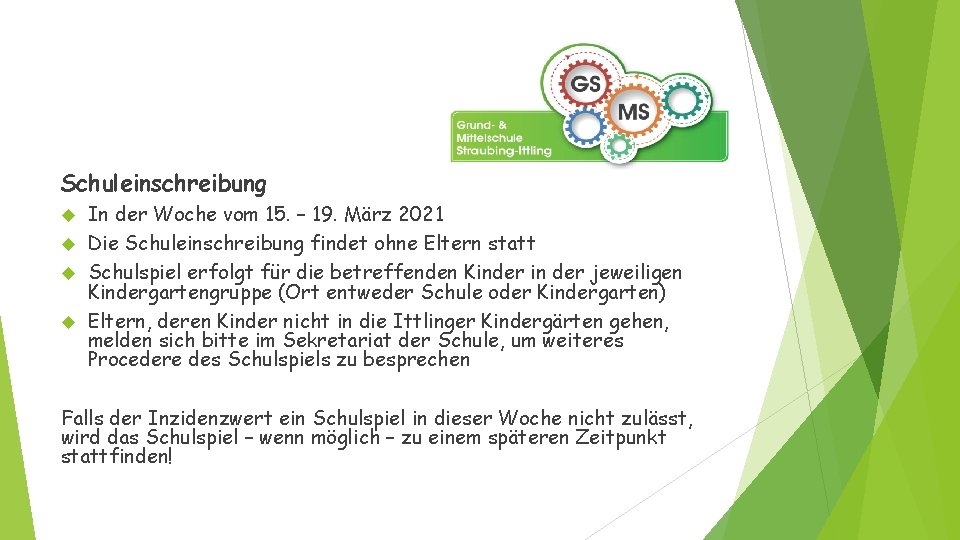 Schuleinschreibung In der Woche vom 15. – 19. März 2021 Die Schuleinschreibung findet ohne