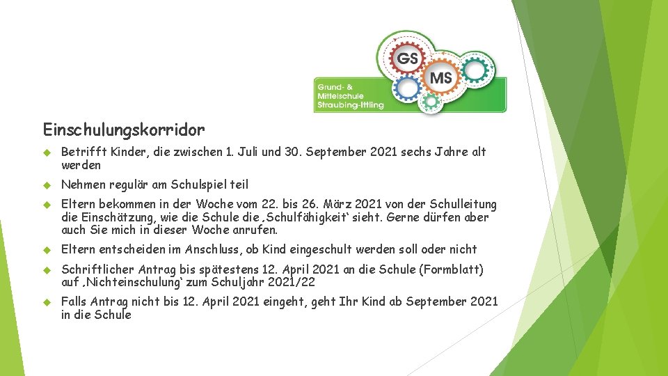 Einschulungskorridor Betrifft Kinder, die zwischen 1. Juli und 30. September 2021 sechs Jahre alt