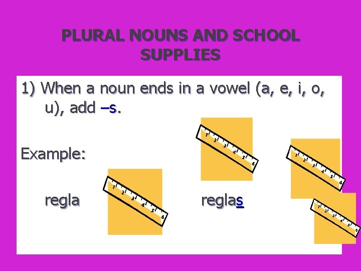 PLURAL NOUNS AND SCHOOL SUPPLIES 1) When a noun ends in a vowel (a,