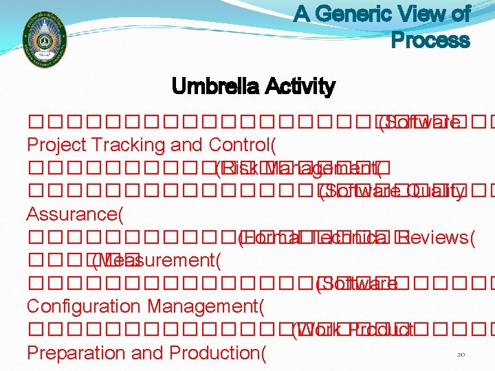 A Generic View of Process Umbrella Activity ������������� (Software Project Tracking and Control( ����������