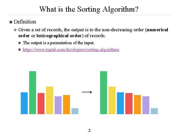 What is the Sorting Algorithm? n Definition n Given a set of records, the