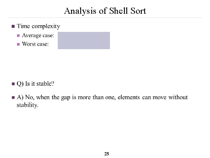 Analysis of Shell Sort n 25 