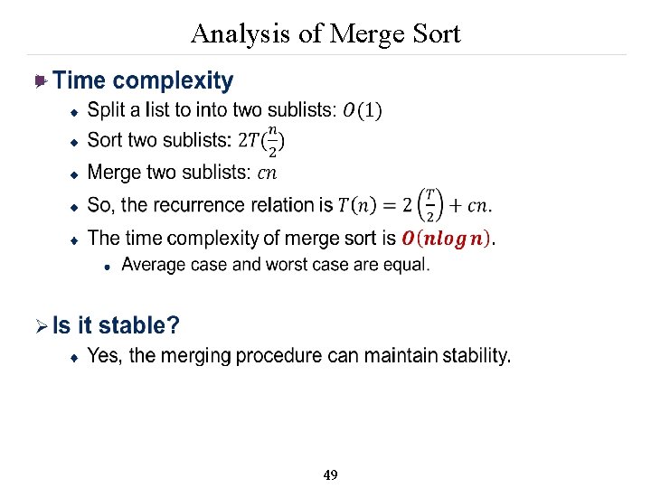 Analysis of Merge Sort n 49 