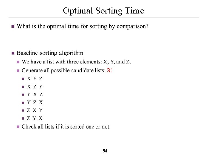 Optimal Sorting Time n 54 