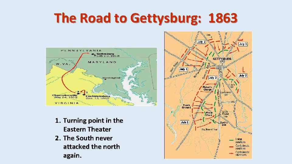 The Road to Gettysburg: 1863 1. Turning point in the Eastern Theater 2. The