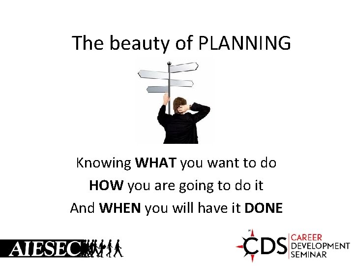 The beauty of PLANNING Knowing WHAT you want to do HOW you are going