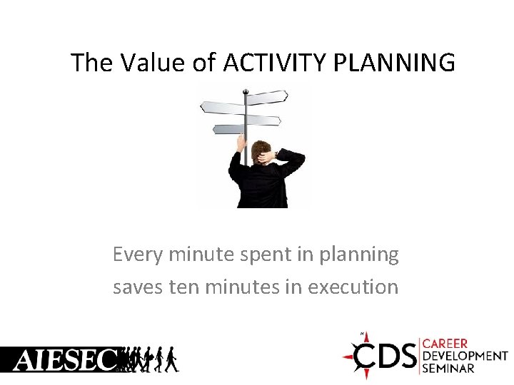 The Value of ACTIVITY PLANNING Every minute spent in planning saves ten minutes in