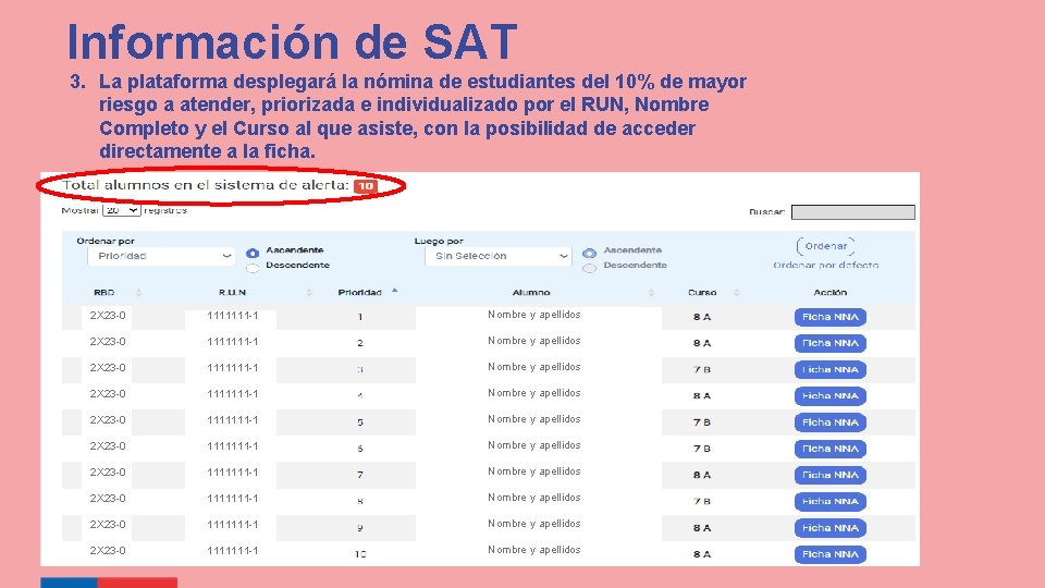 Información de SAT 3. La plataforma desplegará la nómina de estudiantes del 10% de