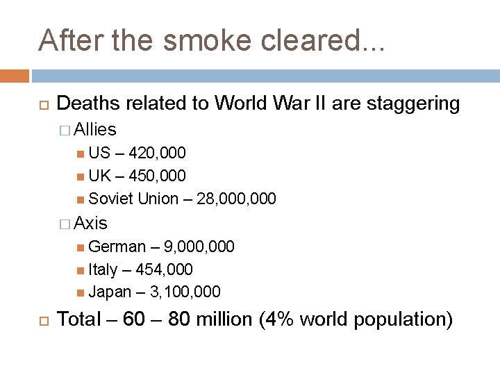 After the smoke cleared. . . Deaths related to World War II are staggering