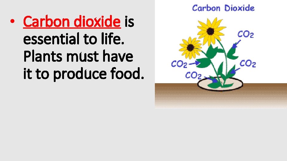  • Carbon dioxide is essential to life. Plants must have it to produce