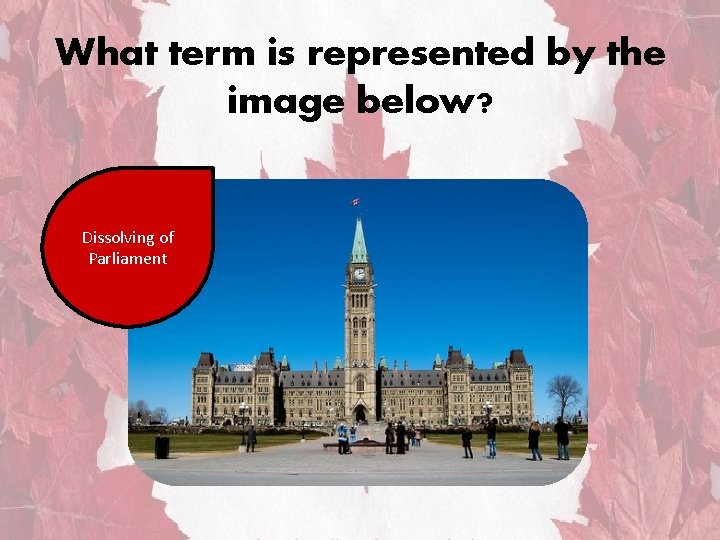 What term is represented by the image below? Dissolving of Parliament What term is represented by the image below? Dissolving of Parliament