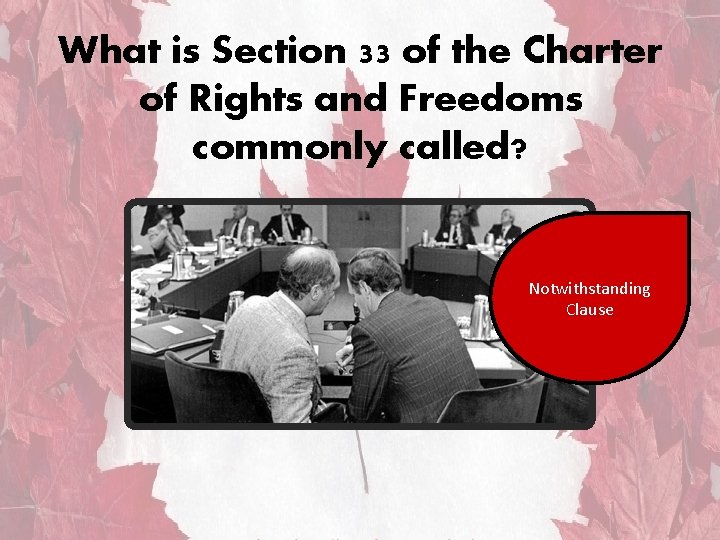 What is Section 33 of the Charter of Rights and Freedoms commonly called? Notwithstanding