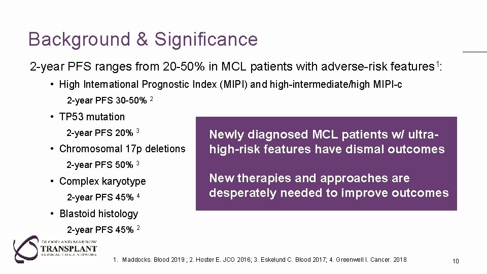 Background & Significance 2 -year PFS ranges from 20 -50% in MCL patients with