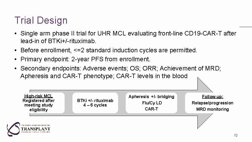 Trial Design • Single arm phase II trial for UHR MCL evaluating front-line CD