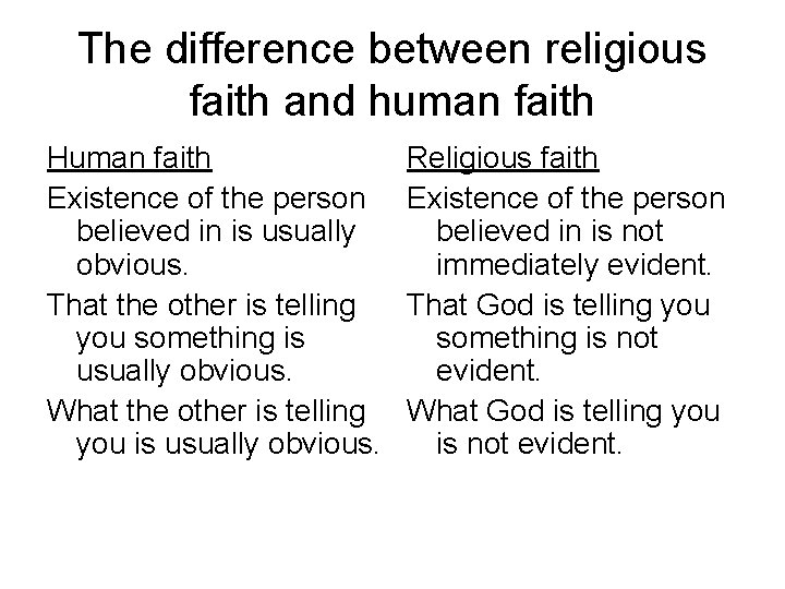 The difference between religious faith and human faith Human faith Existence of the person