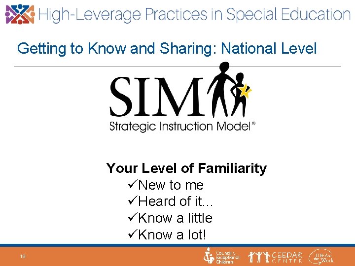 Getting to Know and Sharing: National Level Your Level of Familiarity üNew to me
