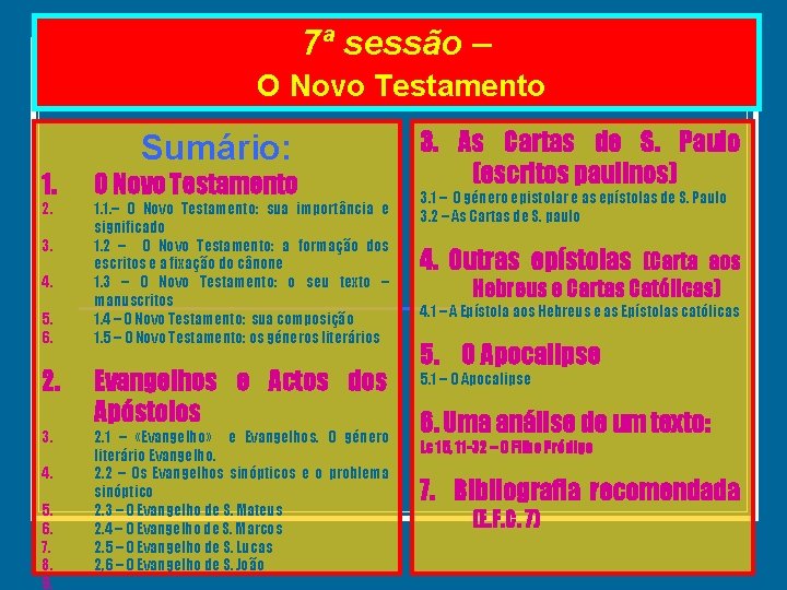 7ª sessão – O Novo Testamento 1. 2. 3. 4. 5. 6. 2. 3.