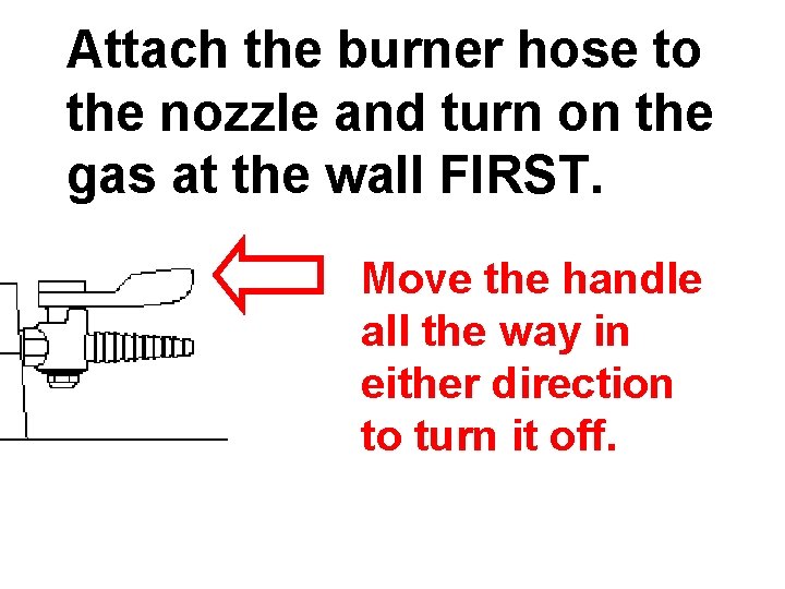 Attach the burner hose to the nozzle and turn on the gas at the
