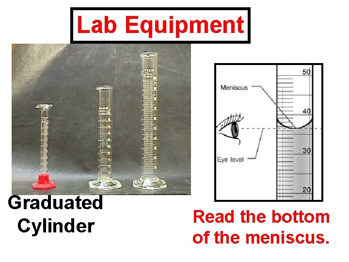 Lab Equipment Graduated Cylinder Read the bottom of the meniscus. 