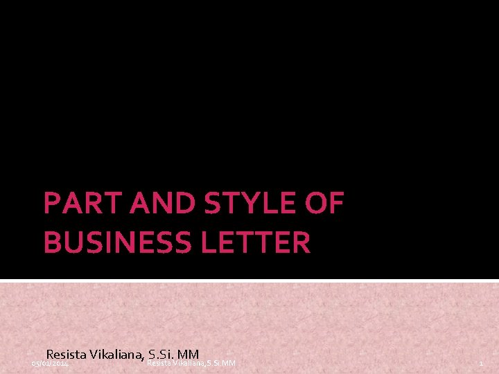 PART AND STYLE OF BUSINESS LETTER Resista Vikaliana, S. Si. MM 05/01/2014 Resista Vikaliana,
