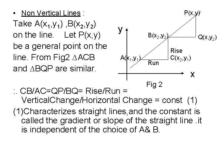 • Non Vertical Lines : Take A(x 1, y 1) , B(x 2,