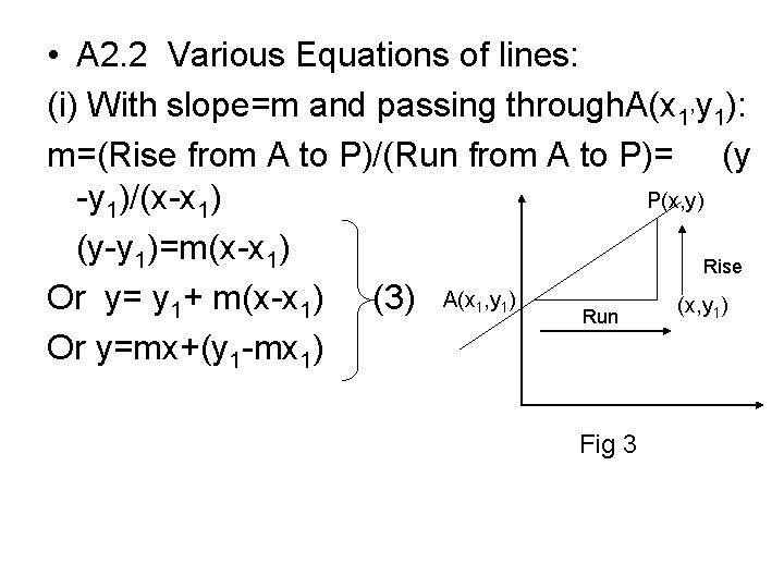  • A 2. 2 Various Equations of lines: (i) With slope=m and passing