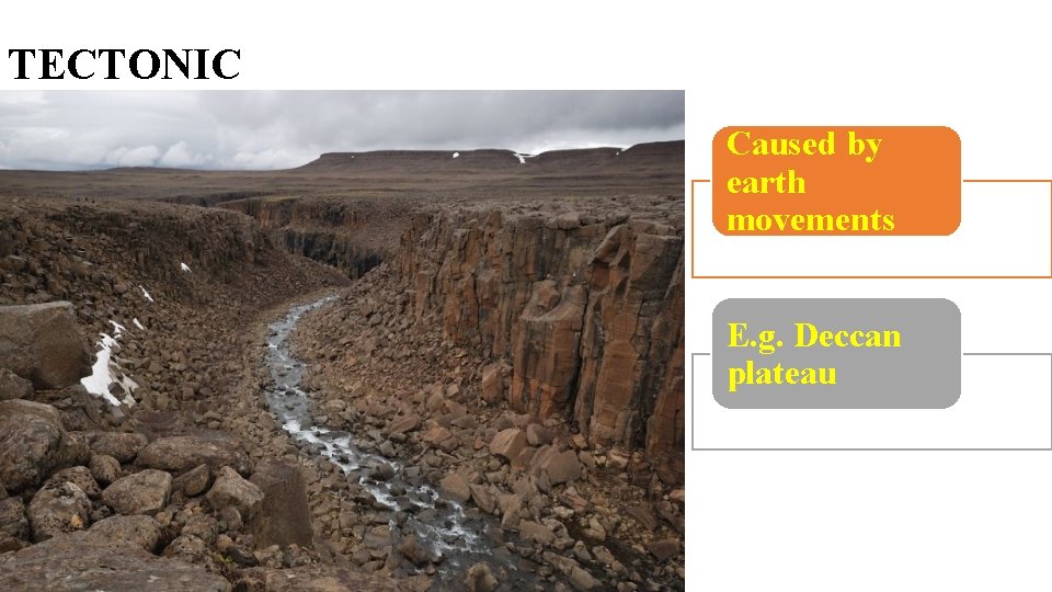 TECTONIC Caused by earth movements E. g. Deccan plateau 