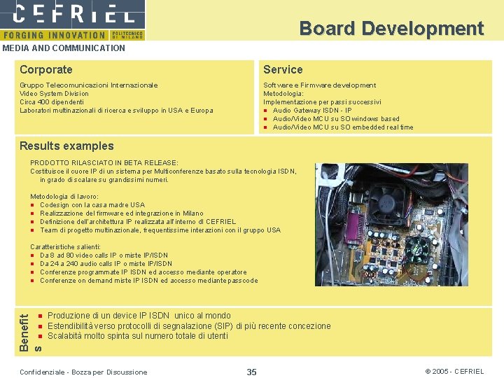 Board Development MEDIA AND COMMUNICATION Corporate Service Gruppo Telecomunicazioni Internazionale Video System Division Circa