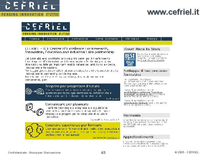 www. cefriel. it Confidenziale - Bozza per Discussione 63 © 2005 - CEFRIEL 