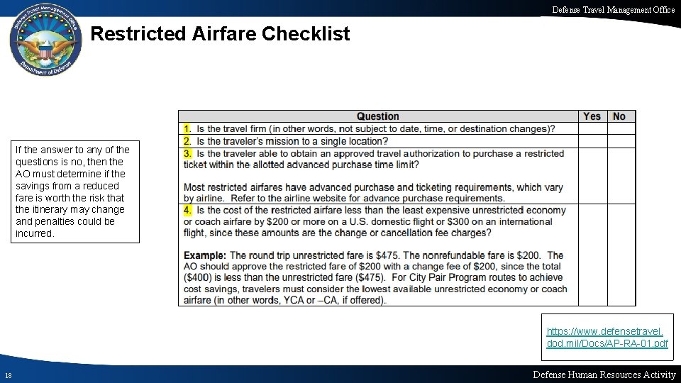 Defense Travel Management Office Restricted Airfare Checklist If the answer to any of the