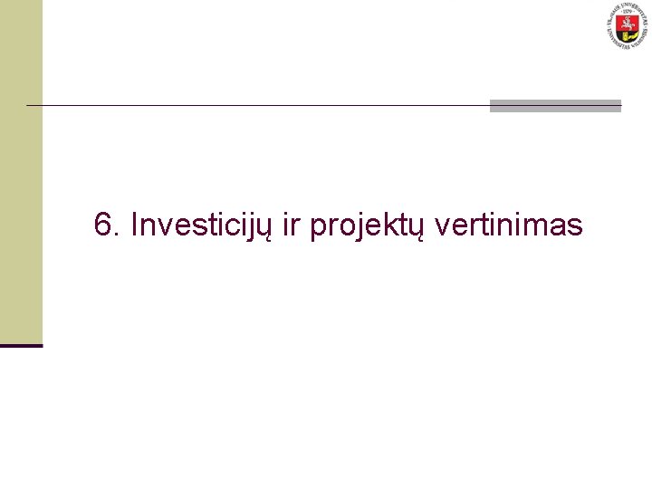 6. Investicijų ir projektų vertinimas 