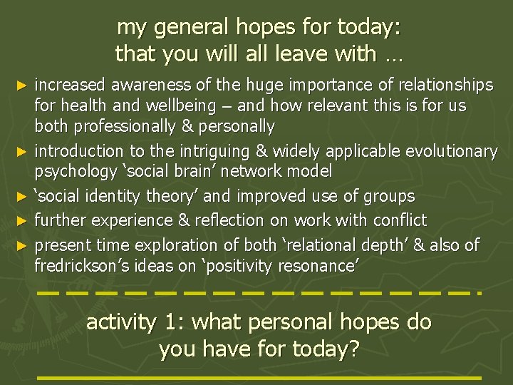 my general hopes for today: that you will all leave with … increased awareness