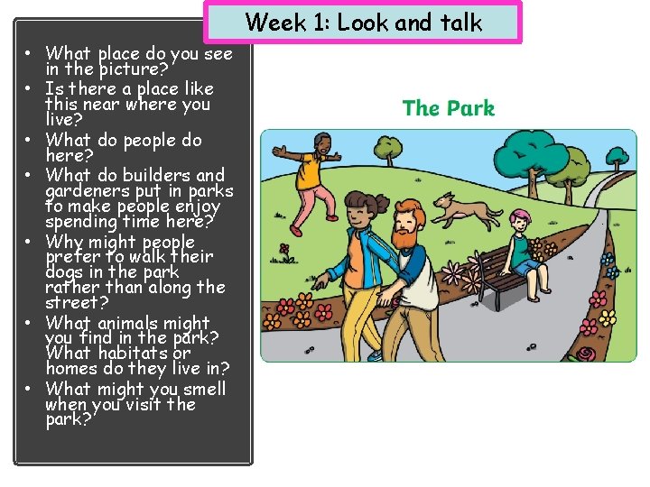 Week 1: Look and talk • What place do you see in the picture?