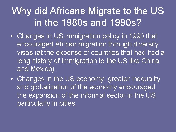 Why did Africans Migrate to the US in the 1980 s and 1990 s?