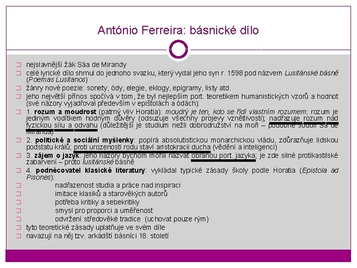 António Ferreira: básnické dílo � nejslavnější žák Sáa de Mirandy � celé lyrické dílo