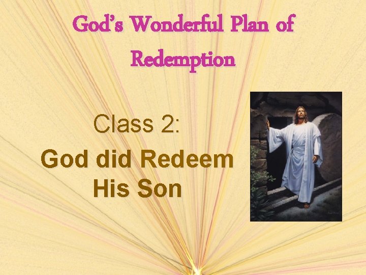 God’s Wonderful Plan of Redemption Class 2: God did Redeem His Son 