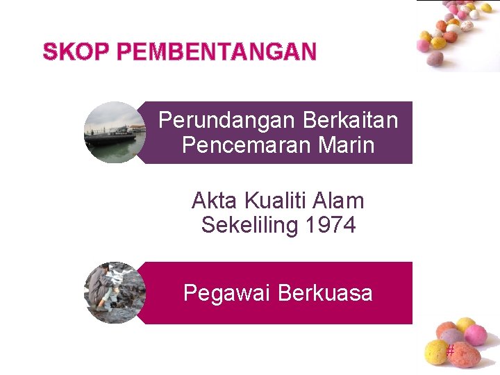 SKOP PEMBENTANGAN Perundangan Berkaitan Pencemaran Marin Akta Kualiti Alam Sekeliling 1974 Pegawai Berkuasa #