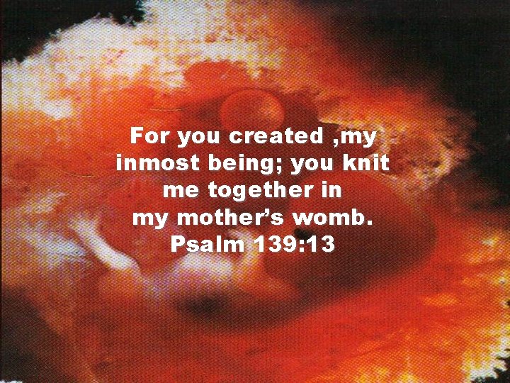For you created , my inmost being; you knit me together in my mother’s