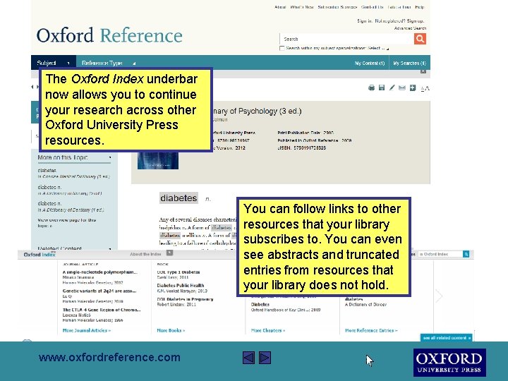 The Oxford Index underbar now allows you to continue your research across other Oxford