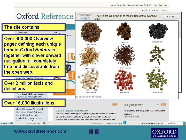 The site contains: Over 300, 000 Overview pages defining each unique term in Oxford