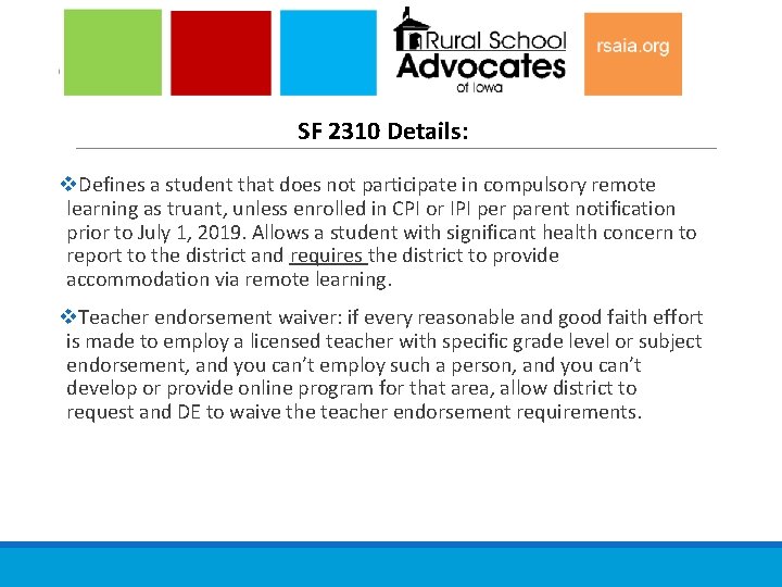 SF 2310 Details: v. Defines a student that does not participate in compulsory remote