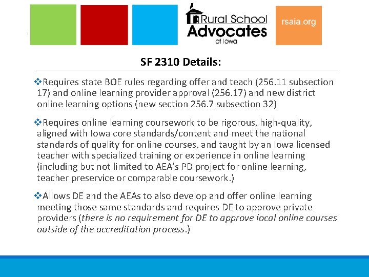 SF 2310 Details: v. Requires state BOE rules regarding offer and teach (256. 11