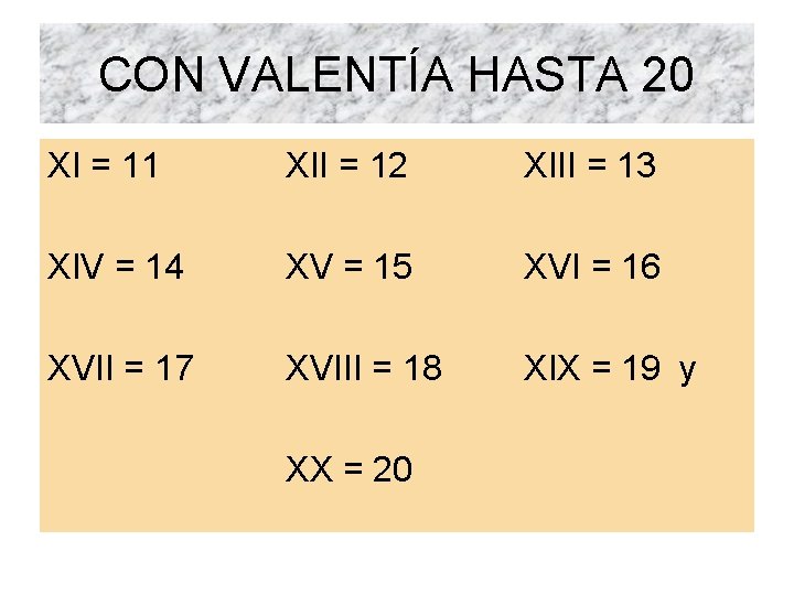 CON VALENTÍA HASTA 20 XI = 11 XII = 12 XIII = 13 XIV
