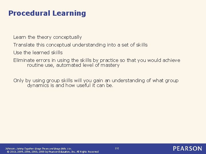 Procedural Learning Learn theory conceptually Translate this conceptual understanding into a set of skills